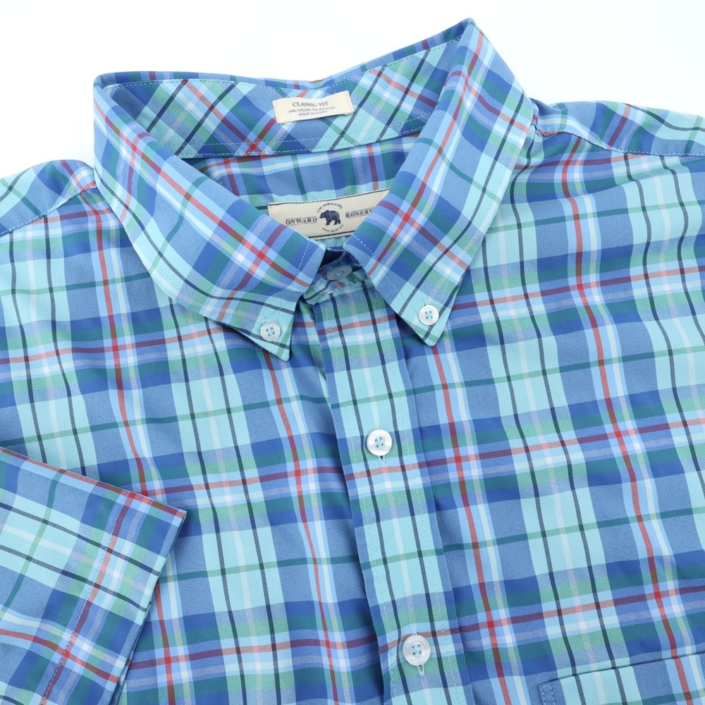 ONWARD RESERVE Performance Plaid Short Sleeve Classic Button Down Shirt Mens XL
